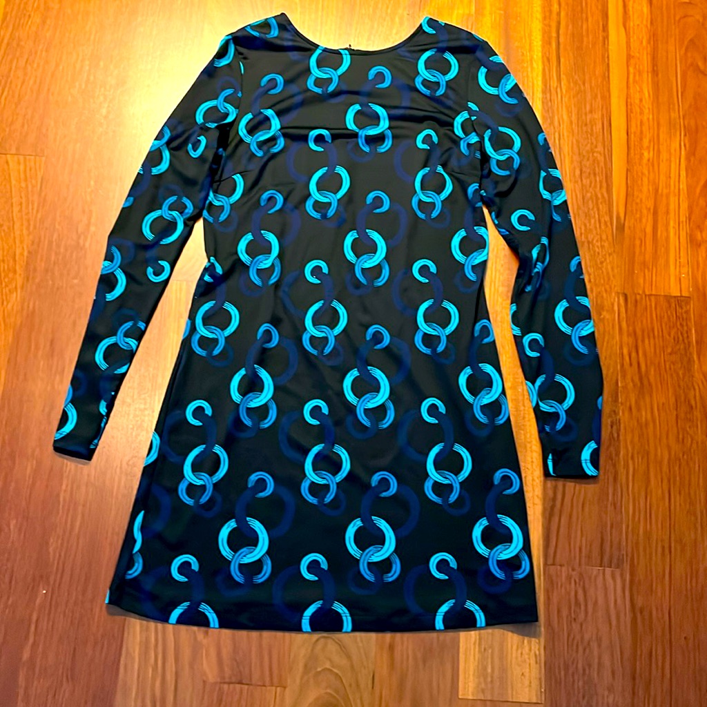 Dress. Black With Blue Circles Print